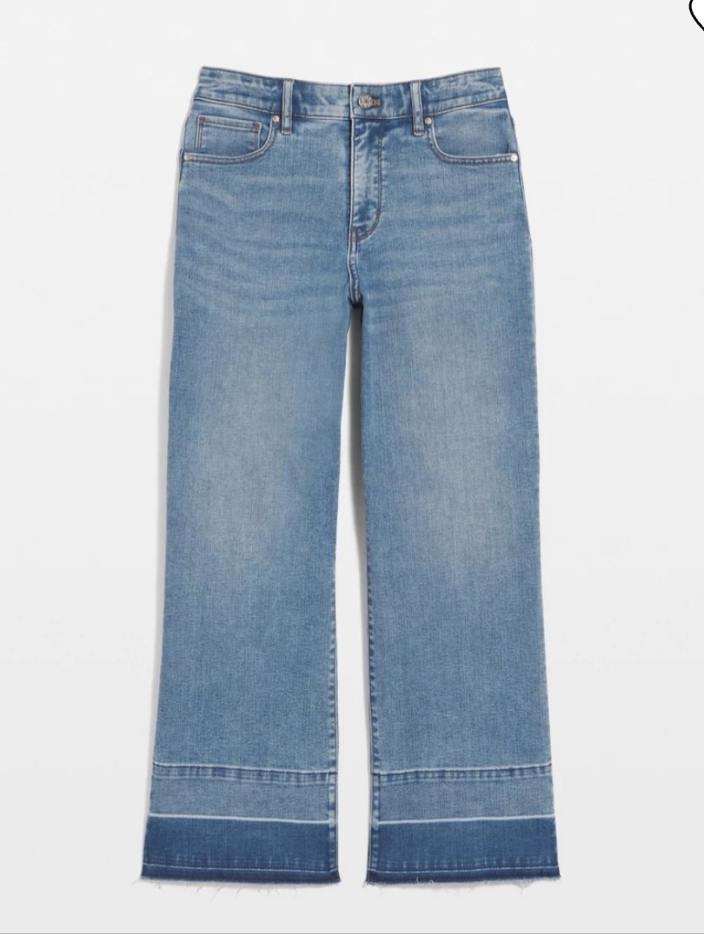 WHBM High Rise Wide-Leg Raw Hem Crop Jeans